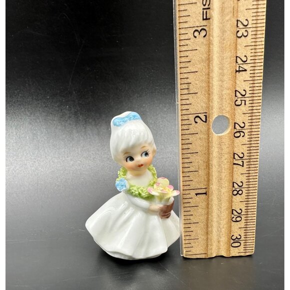 Vintage Girl Figurine Napcoware Japan Side Eye Sassy Flowers Blue Bow Bone China - Picture 10 of 10